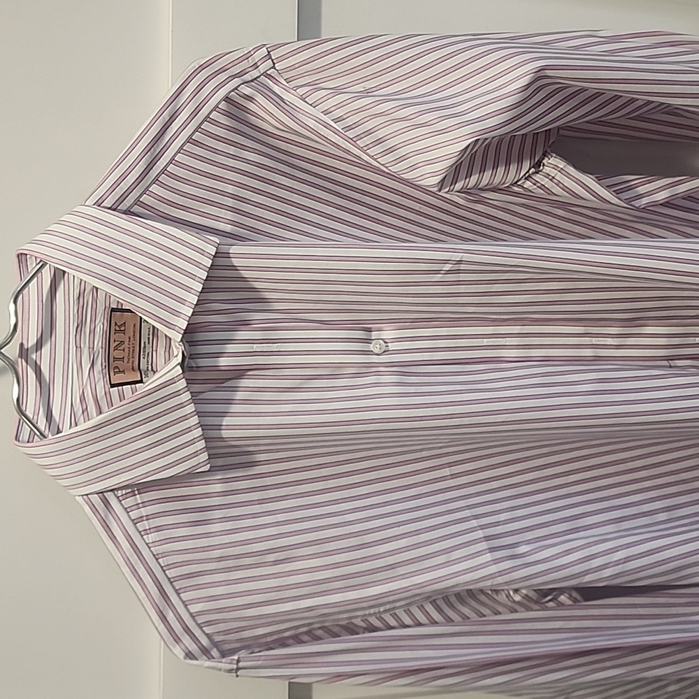 Pink button down with cuffs. 16.5x35